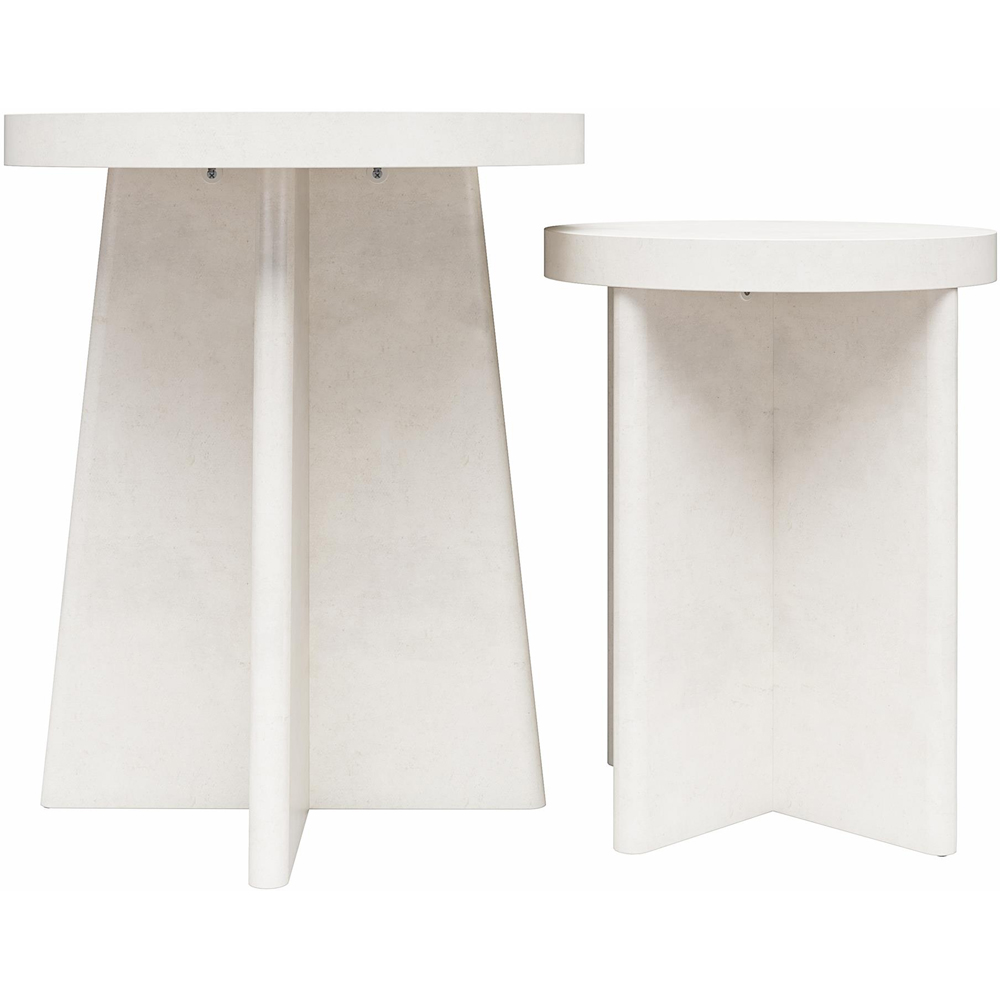 Dorel Liam Cream Round Plaster End Tables Set of 2 Image 4