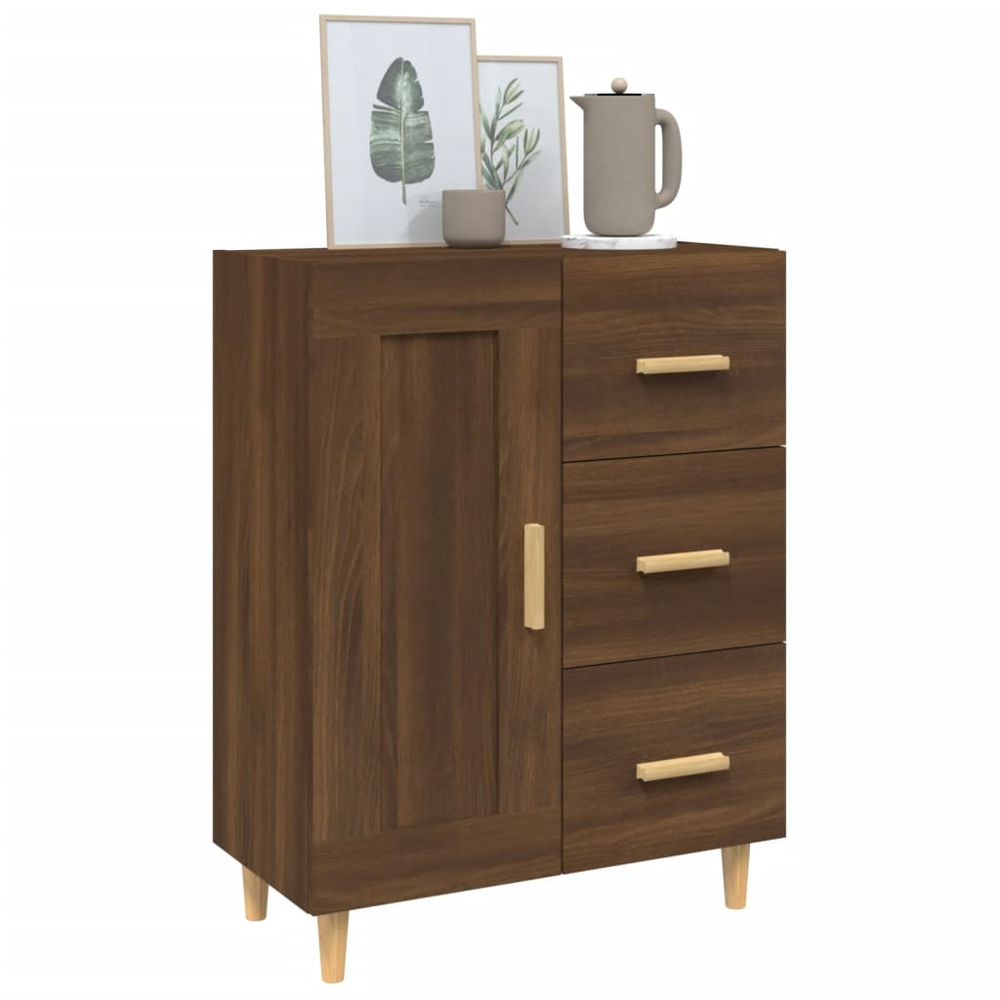 vidaXL Single Door 3 Drawer Brown Oak Sideboard with Wooden Legs Image 4