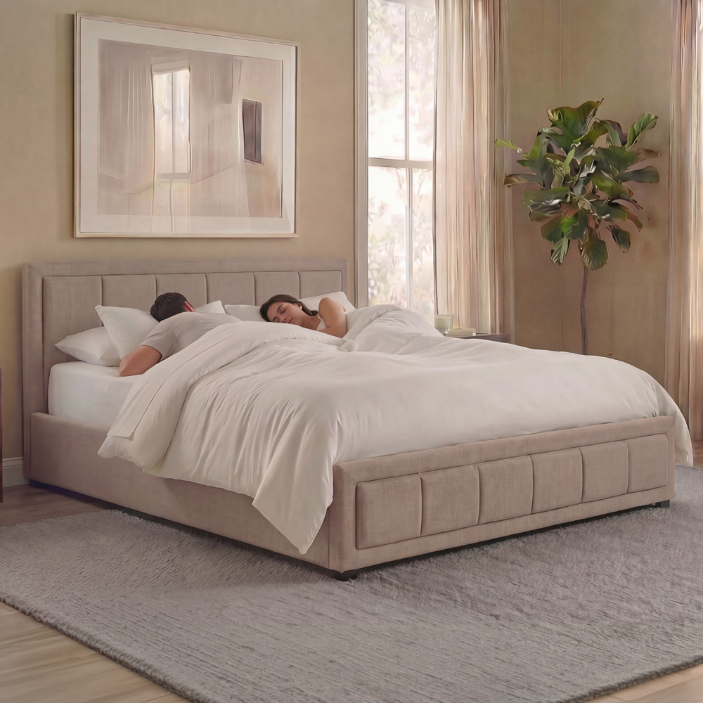 VIDA DESIGNS Vanita King Size Beige Linen Ottoman Bed with Padded Headboard Image 4