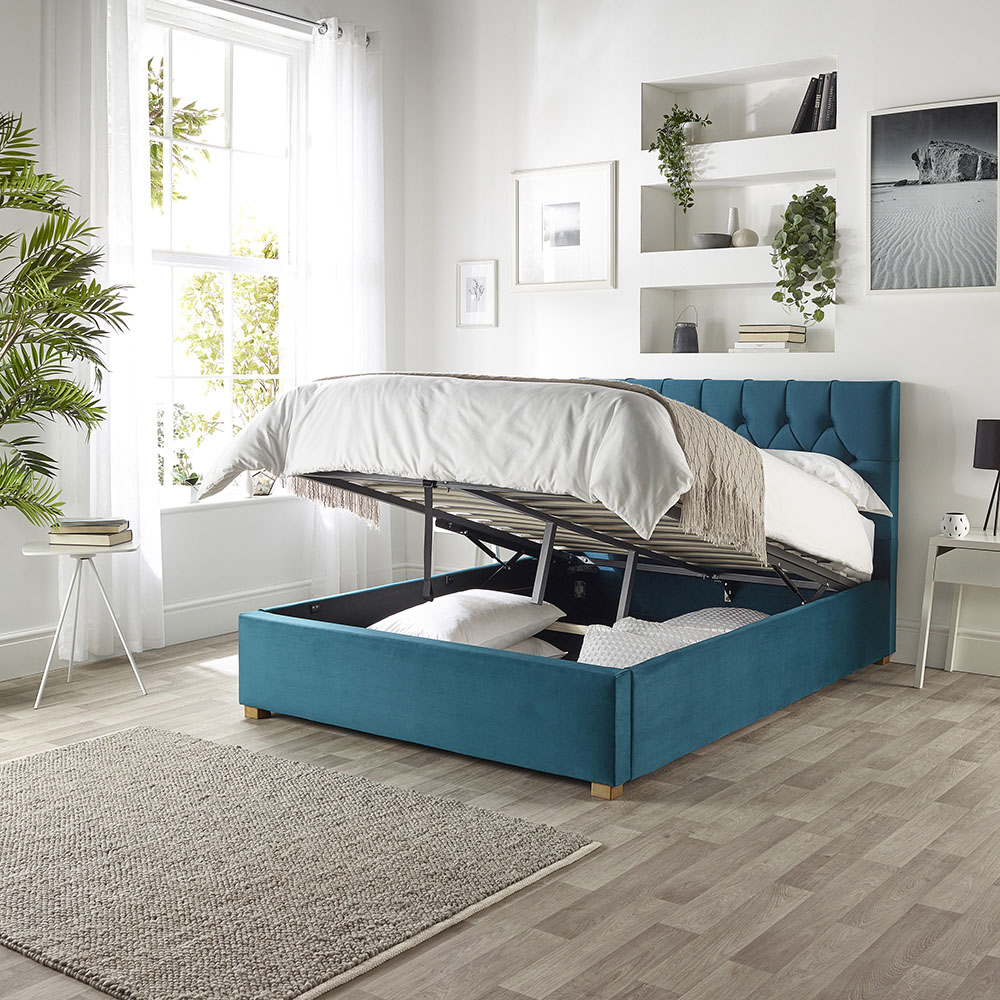 Catherine Lansfield Boutique Double Emerald Velvet Ottoman Bed Image 4