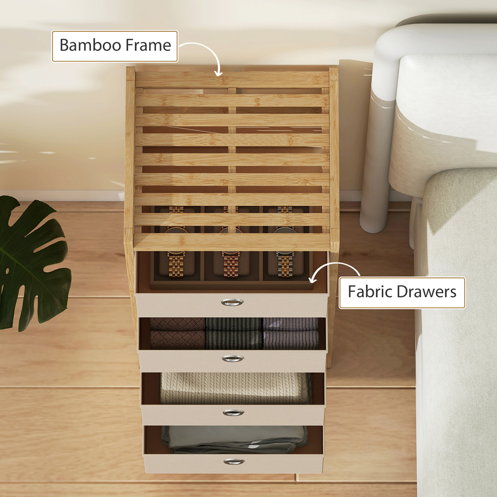 Portland 4 Fabric Drawer Cream White Bamboo Frame Chest of Drawers Image 5