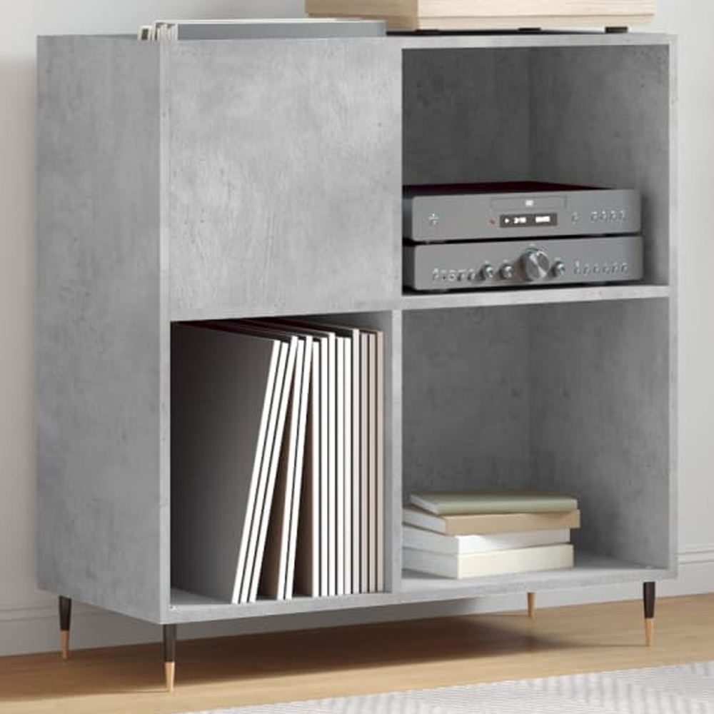 vidaXL 3 Shelf Concrete Grey Record Cabinet Image 1