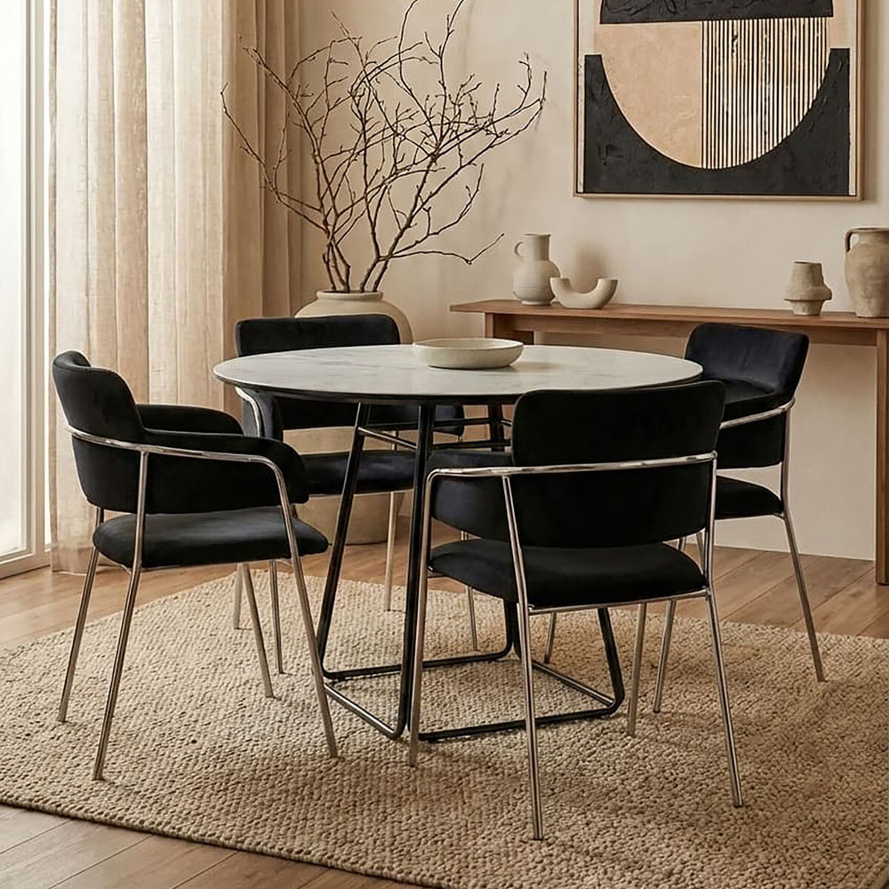 Premier Housewares Tamzin Black Velvet Dining Chair with Tubular Legs Image 5