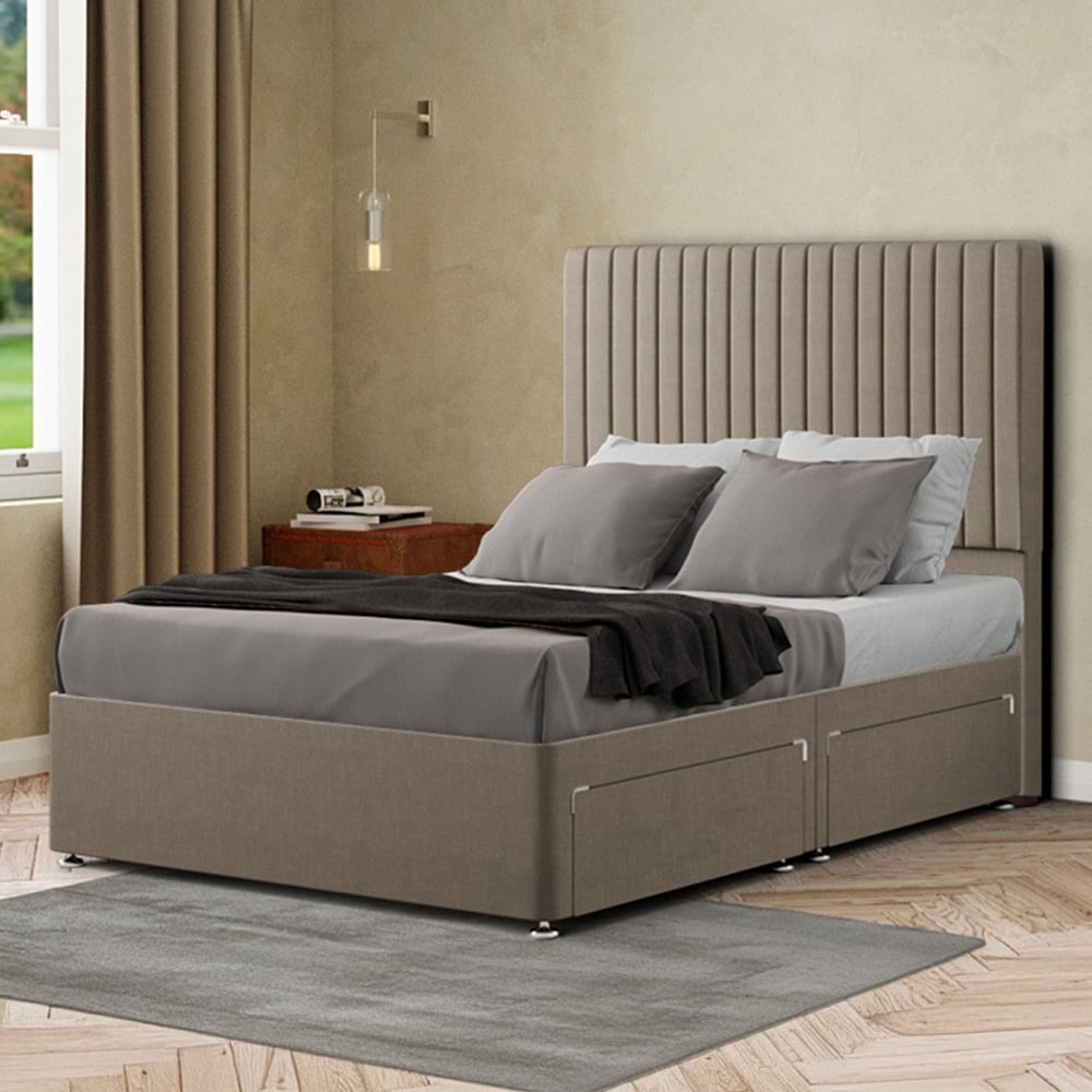 Portland Maryland Double Mink Malham Weave Divan Bed with 2 Drawer and Headboard Image 1