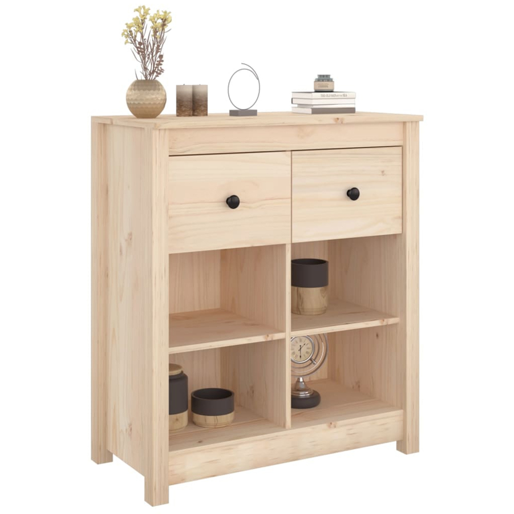 vidaXL 2 Drawer 4 Shelf Natural Pine Wood Sideboard Image 7
