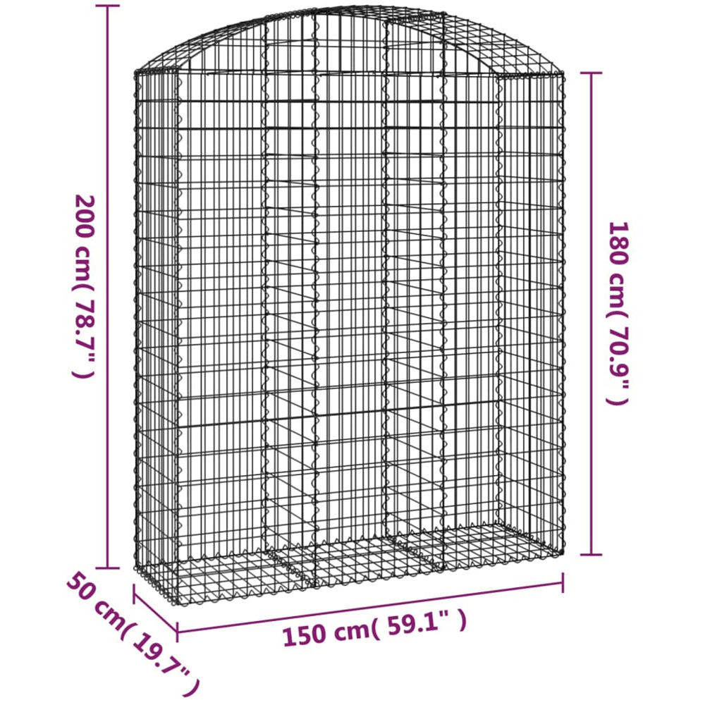 vidaXL Silver Galvanised Iron Gabion Basket 150 x 50 x 180/200cm Image 4