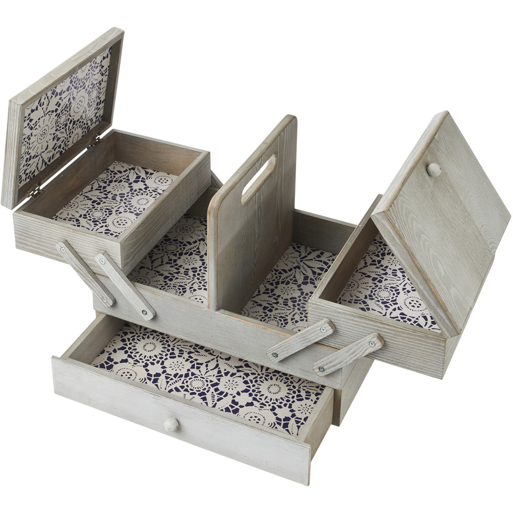 Sewing Online LW5189 Grey with Lace Pattern Design Interior Wooden Medium Cantilever Sewing Box Image 4