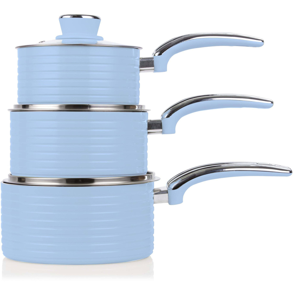 Swan Retro 3 Piece Blue Aluminium Non-Stick Saucepan Set Image 5