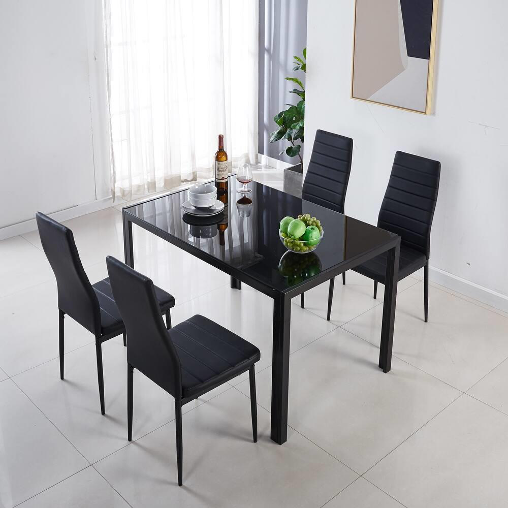 Kosy Koala 4 Seater Faux Leather Glass Dining Set Black Image 5