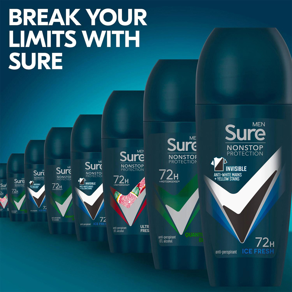 Sure Men 72H Non-Stop Protection Anti-Perspirant Ice Fresh Roll On Deodorant Stick 50ml 36 Pack Image 4