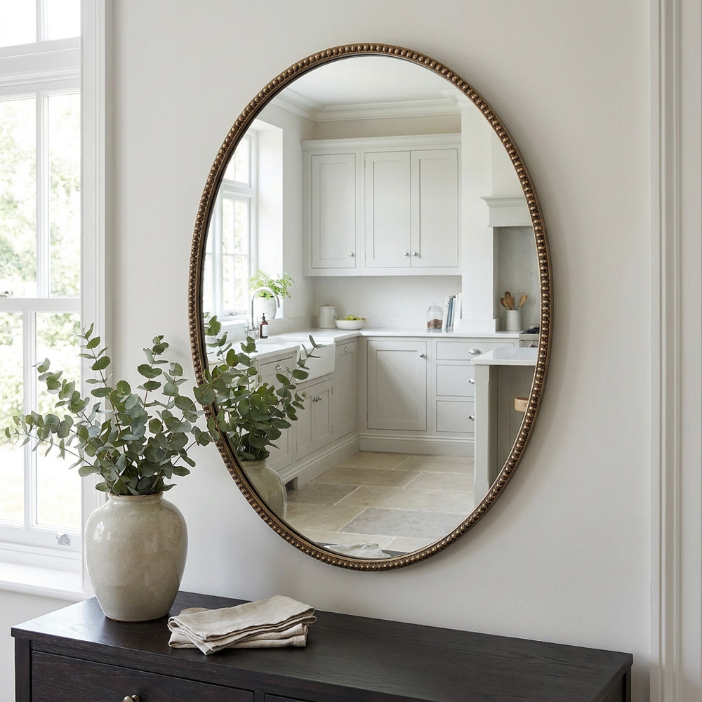Oval Beaded Antique Gold Mirror Image 8