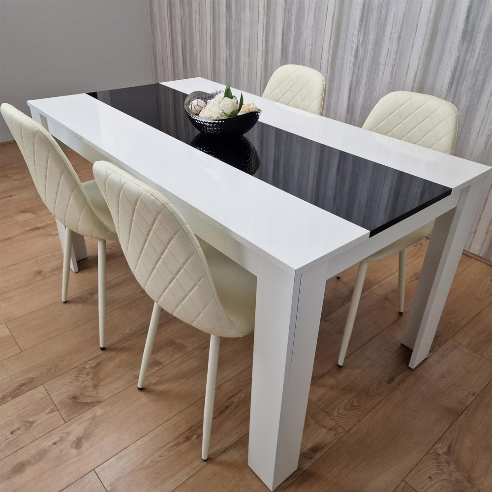 Kosy Koala 4 Seater Faux Leather Gem Pattern Dining Set White Black and Cream Image 3