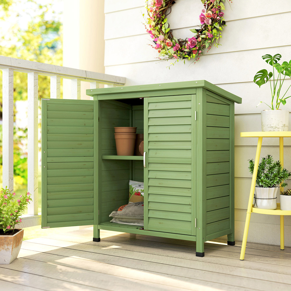 Outsunny 1.5 x 2.8ft Green Solid Wood Garden Storage Shed Image 4