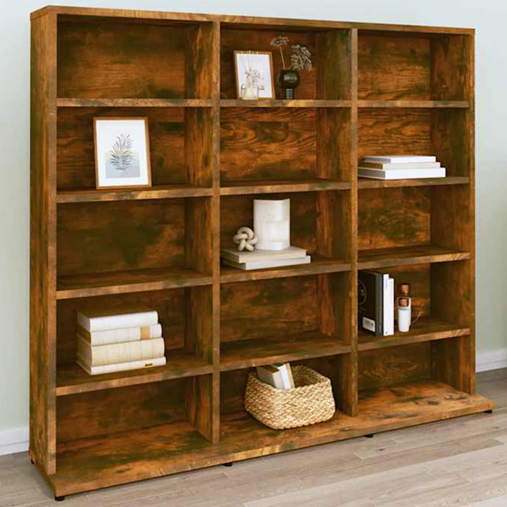 vidaXL 15 Open Shelf Smoked Oak CD Cabinet Image 1