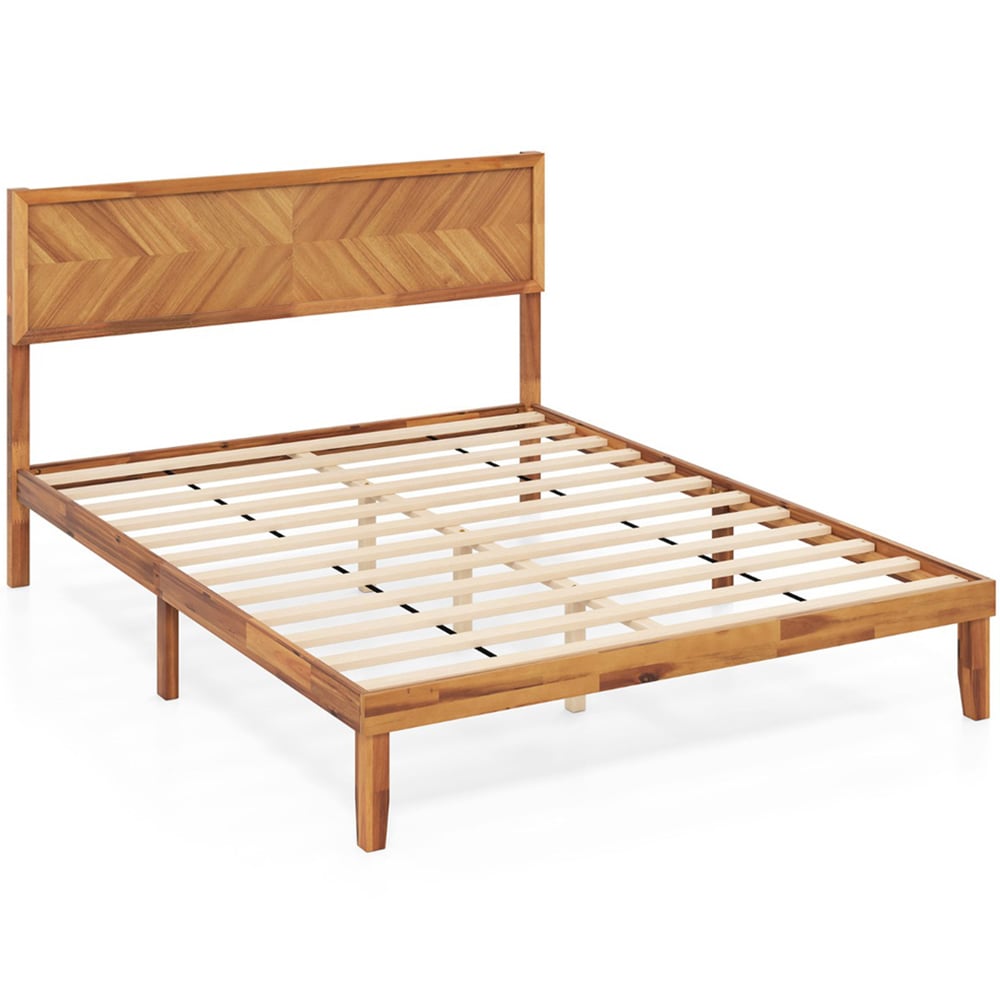 Costway Mid Century King Size Acacia Wooden Bed Frame with Headboard Image 2