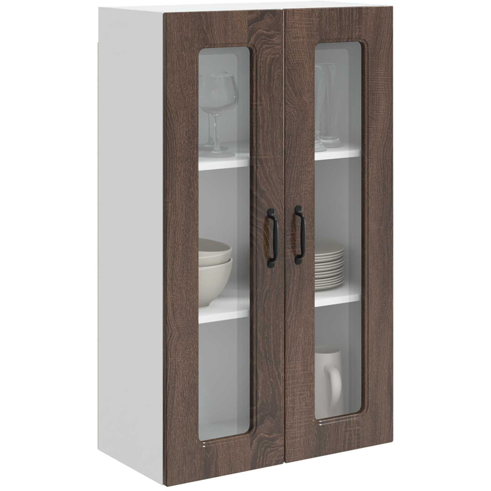vidaXL 2 Glass Door Brown Oak Kitchen Wall Cabinet Image 3