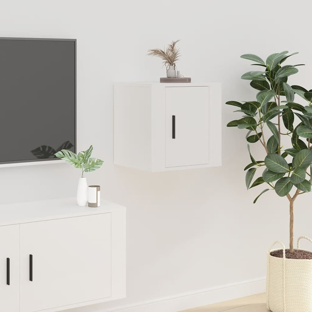 vidaXL Single Door White Wall Mounted TV Cabinet Set of 2 Image 2