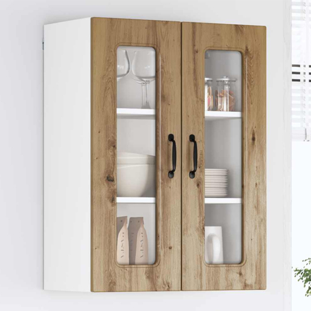 vidaXL 2 Glass Door Artisan Oak Kitchen Wall Cabinet Image 1
