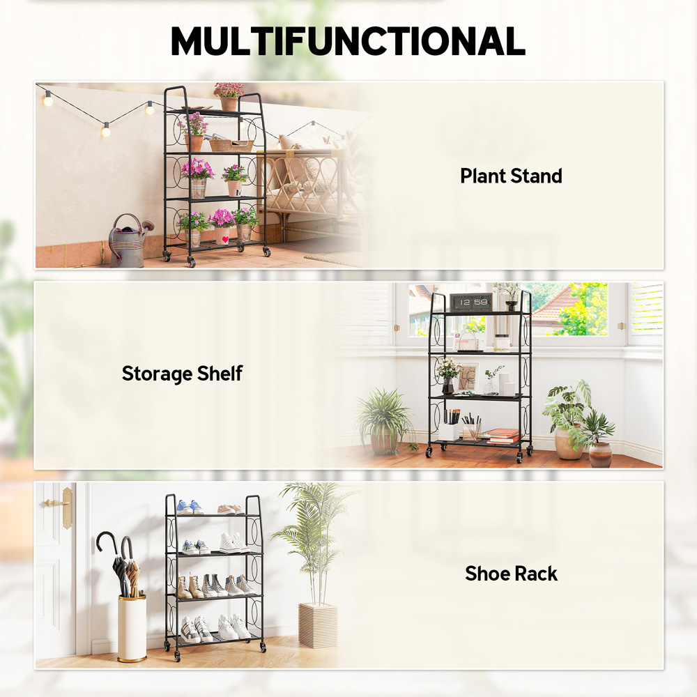 Outsunny 4 Shelf Metal Multipurpose Plant Stand with Lockable Wheels Image 5