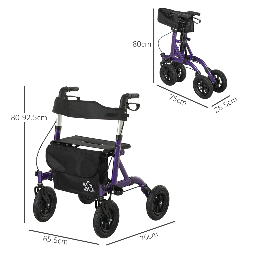 HOMCOM Purple 4-Wheel Foldable Rollator Walker with Bag and Seat Image 9