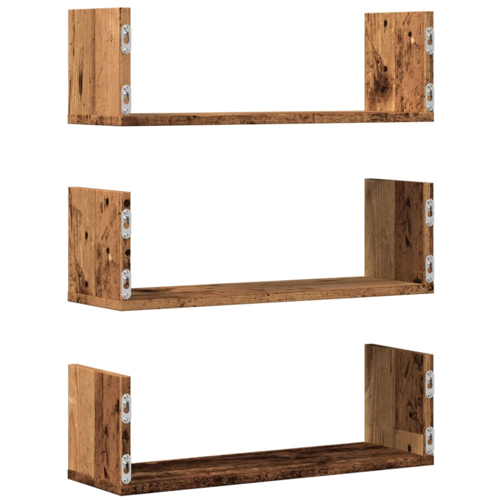 vidaXL 58 x 18 x 18cm Set of 3 Old Wood Wall Shelf Image 5
