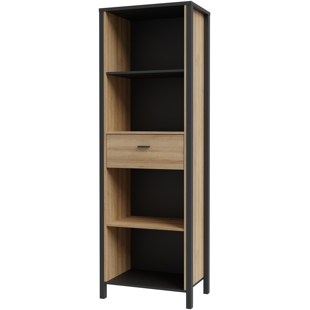 Florence High Rock Single Drawer Matt Black and Riviera Oak Bookshelf Image 4