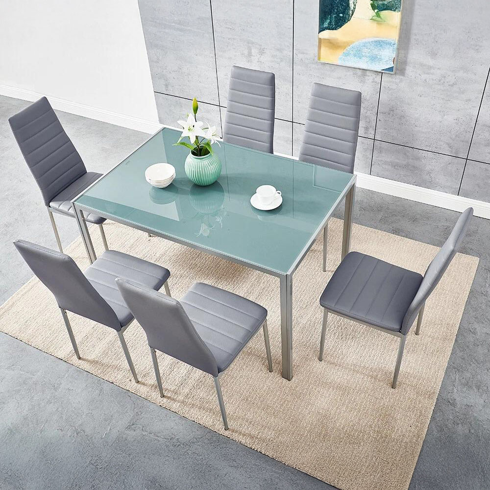 Kosy Koala 6 Seater Faux Leather Glass Dining Set Grey Image 5