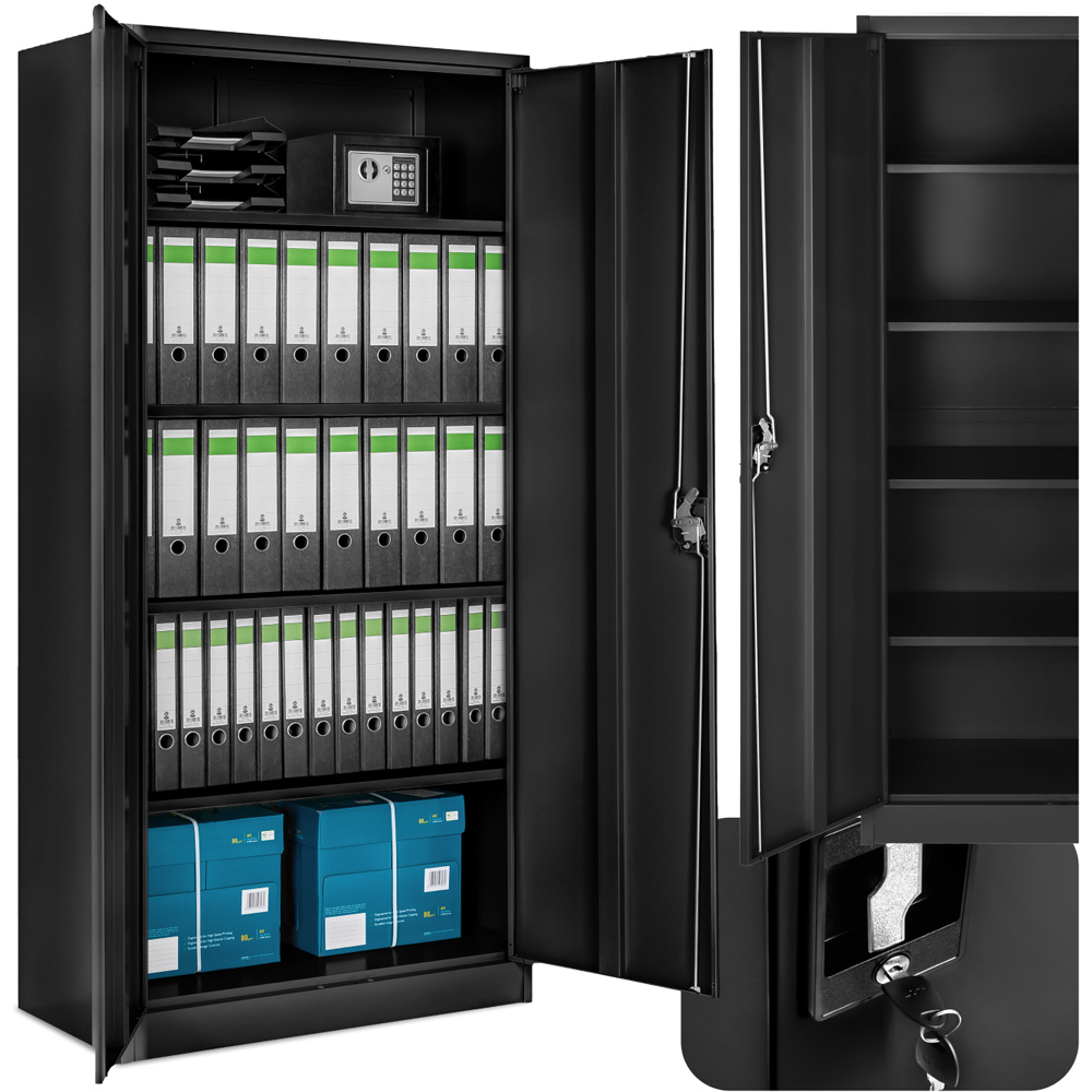 tectake Blain 2 Door 5 Shelf Black Lockable Filing Cabinet Image 2