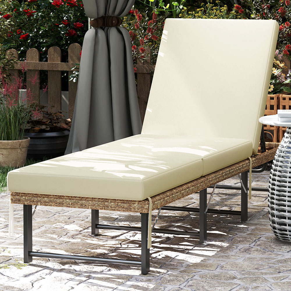 Outsunny Natural 6 Position Adjustable and Folding Rattan Sun Lounger Image 1