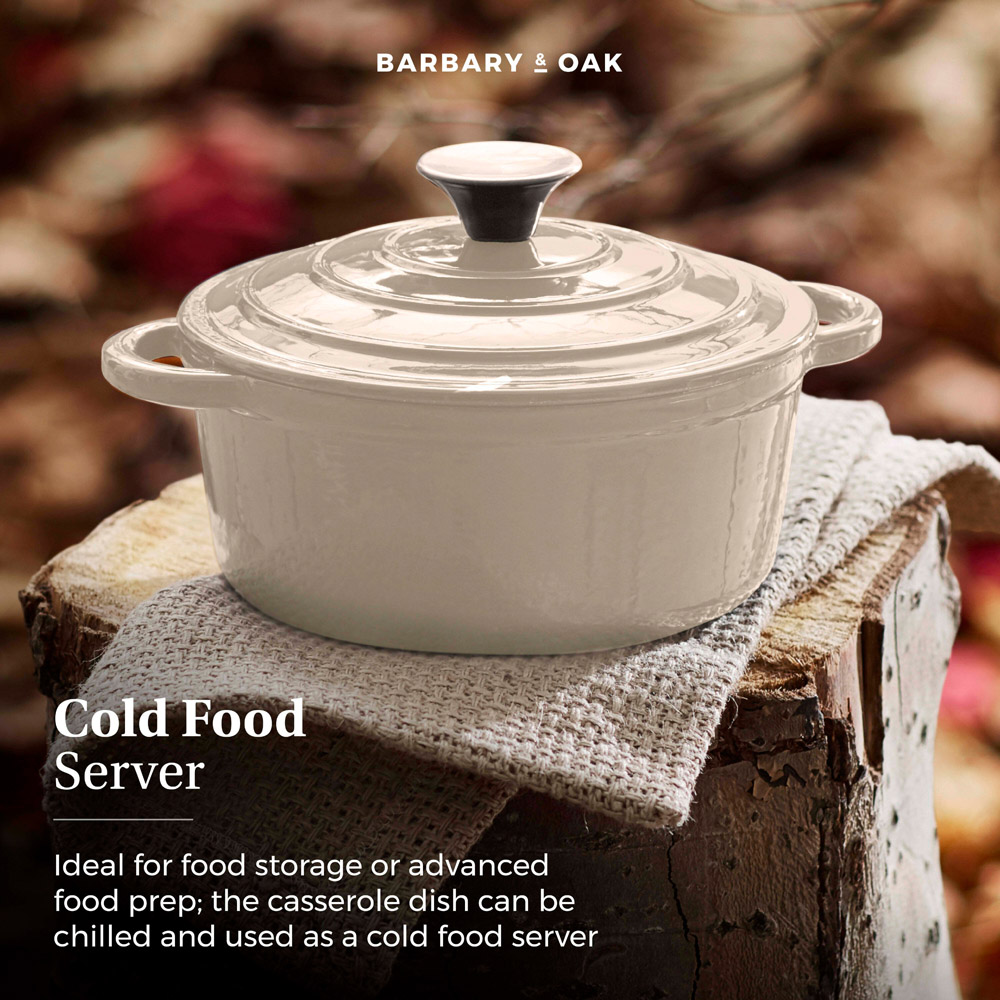 Barbary & Oak 20cm Cream Cast Iron Round Non-Stick Casserole Pan with Lid Image 6