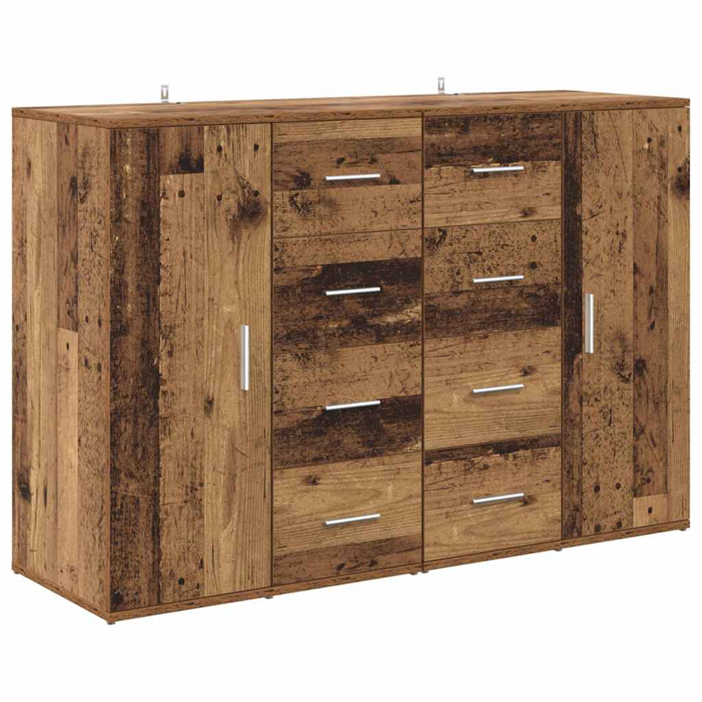 vidaXL Single Door 4 Drawer Old Wood Sideboard Set of 2 Image 5