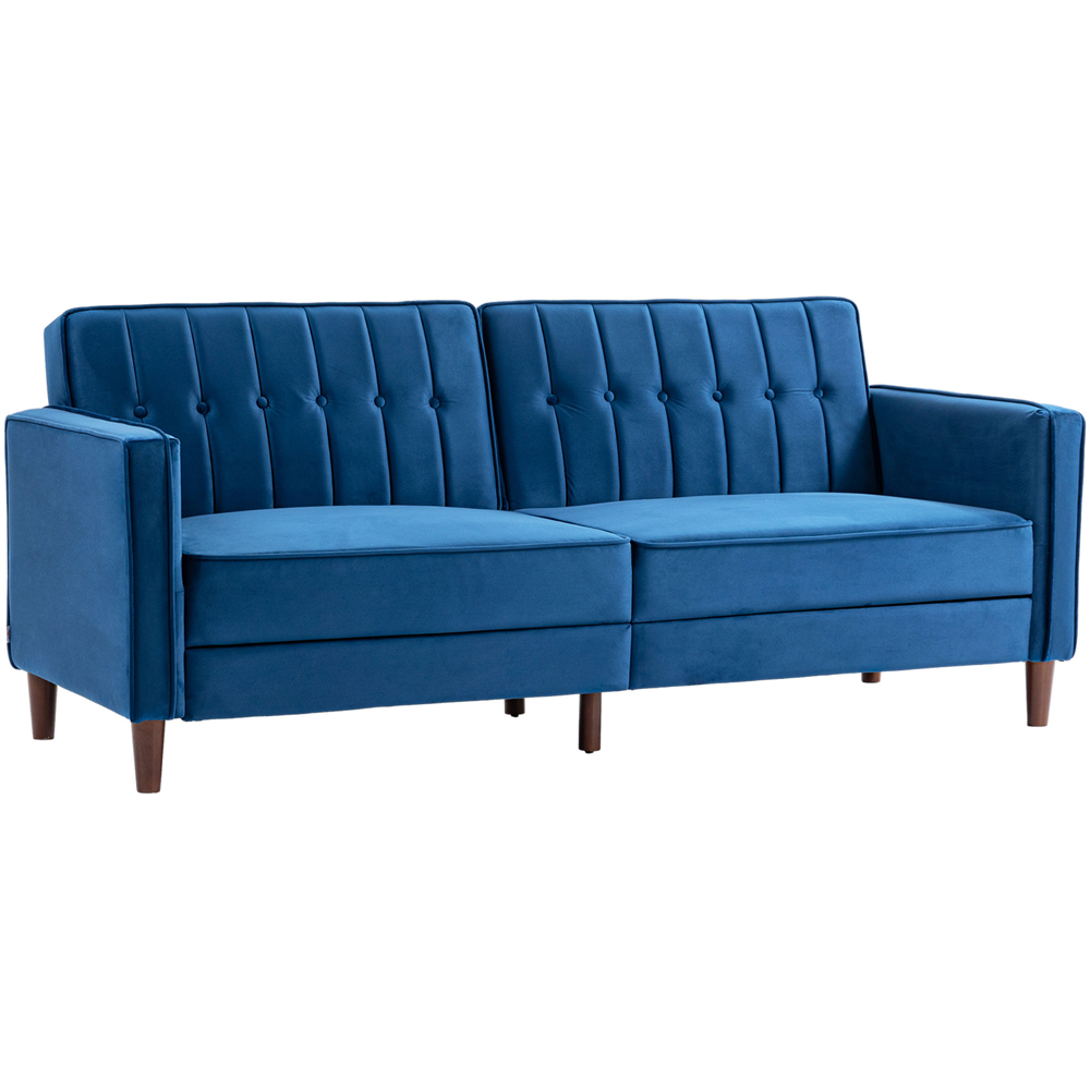 HOMCOM 3 Seater Blue Velvet Button Tufted Sofa Bed Image 2