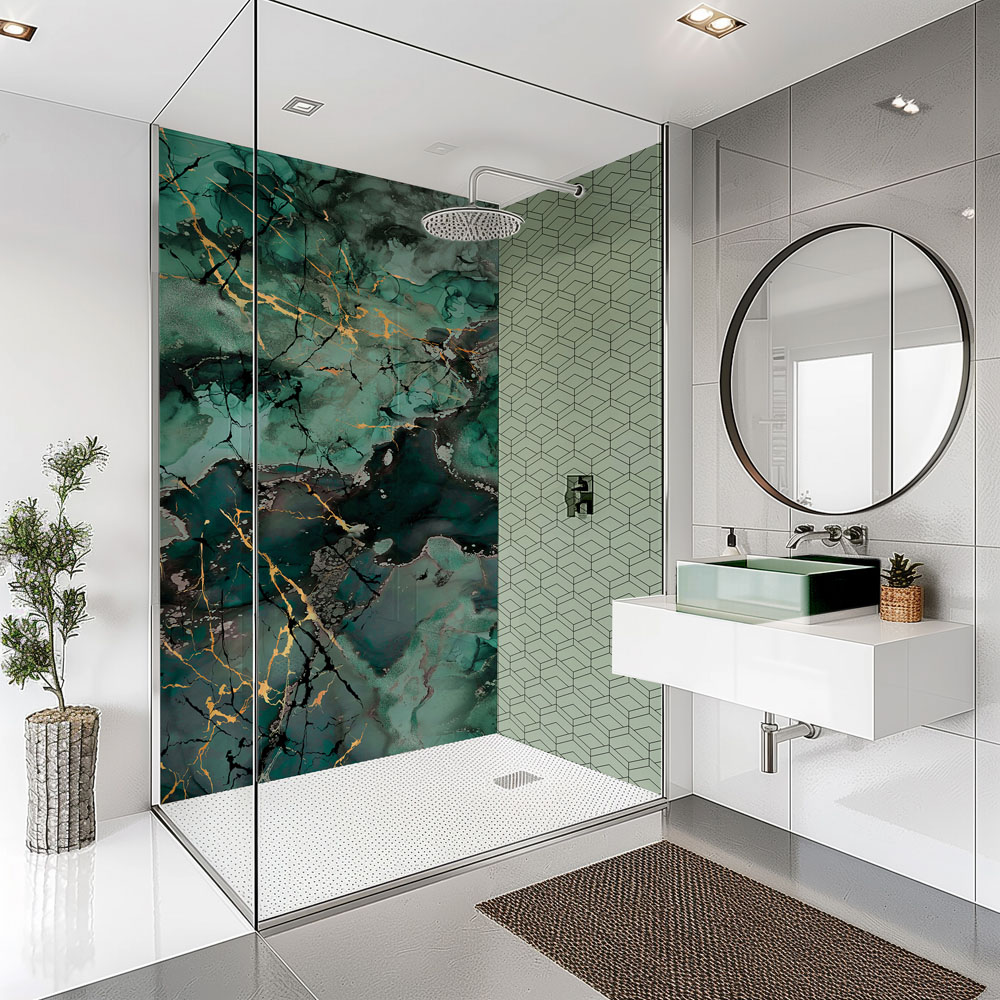 Splashbax Premium Artisan Liquid Marble Teal Acrylic Bathroom Wall Panel 2400 x 900mm Image 6