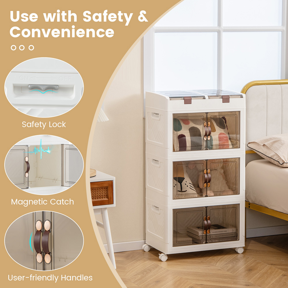 Costway 160L White Collapsible Storage Bins with Wheels Set of 3 Image 7