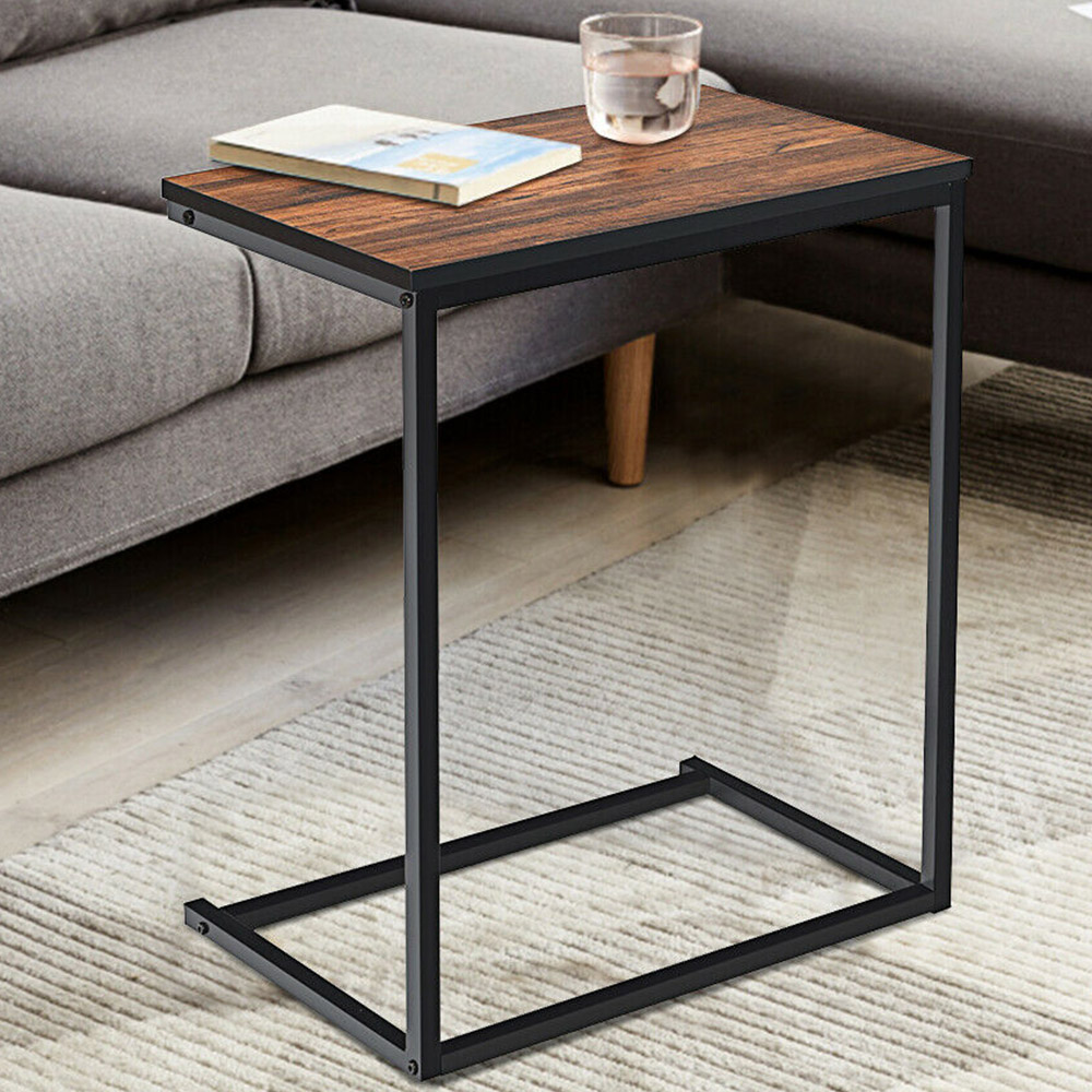Costway Brown Industrial Styled C Shaped Side Table Image 1