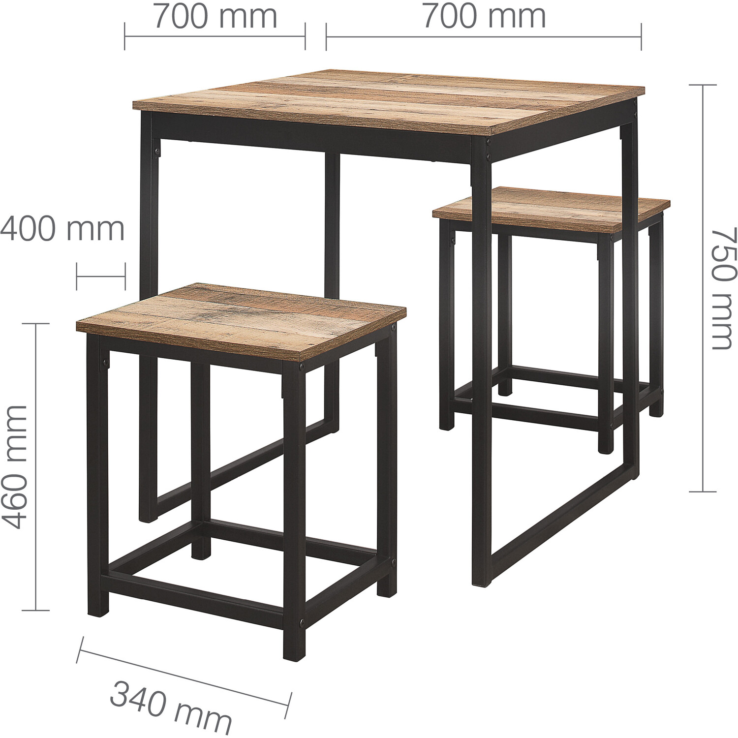 Urban 2 Seater Compact Dining Set Oak and Black Image 6