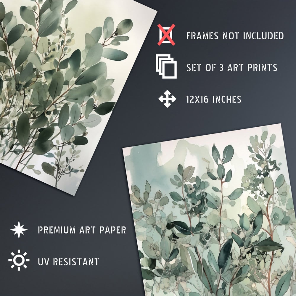 Artery8 Sage Green Botanical Plants Leaves Watercolour Wall Art Print 30 x 41cm 3 Pack Image 4
