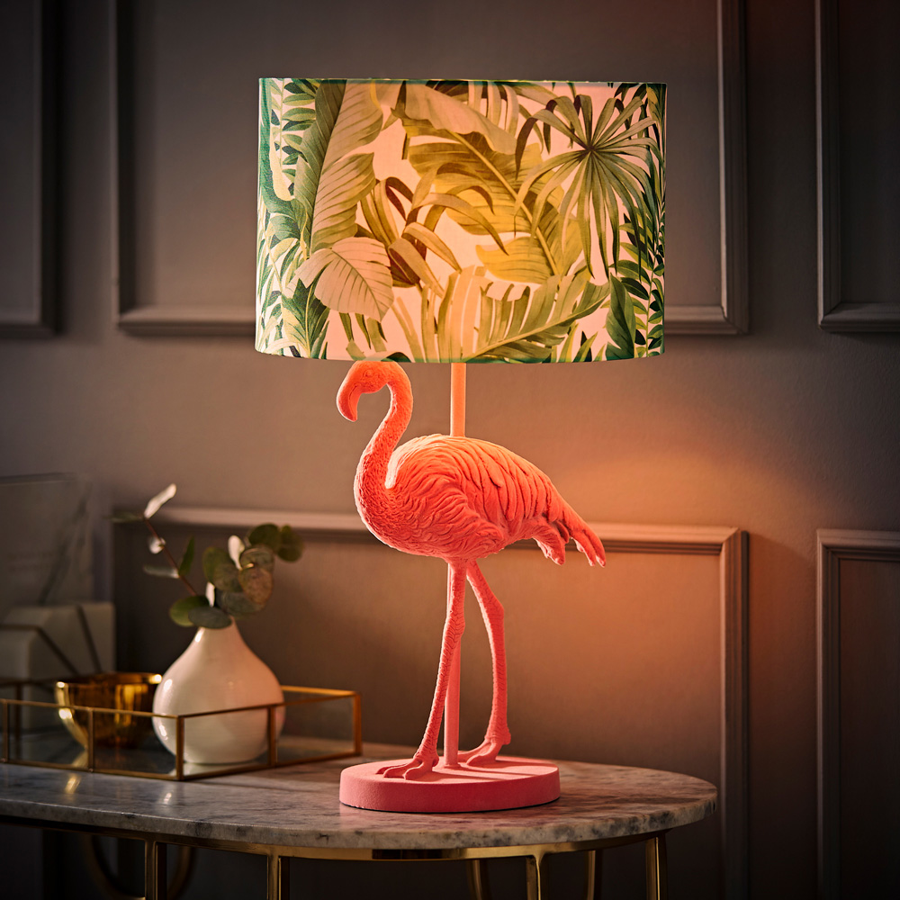 ValueLights Flo Jungle Shade Pink Velvet Flamingo LED Table Lamp Image 2