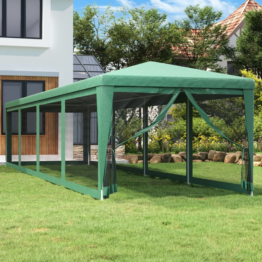 vidaXL 3 x 12m Green Party Tent with 10 Mesh Sidewalls Image 1