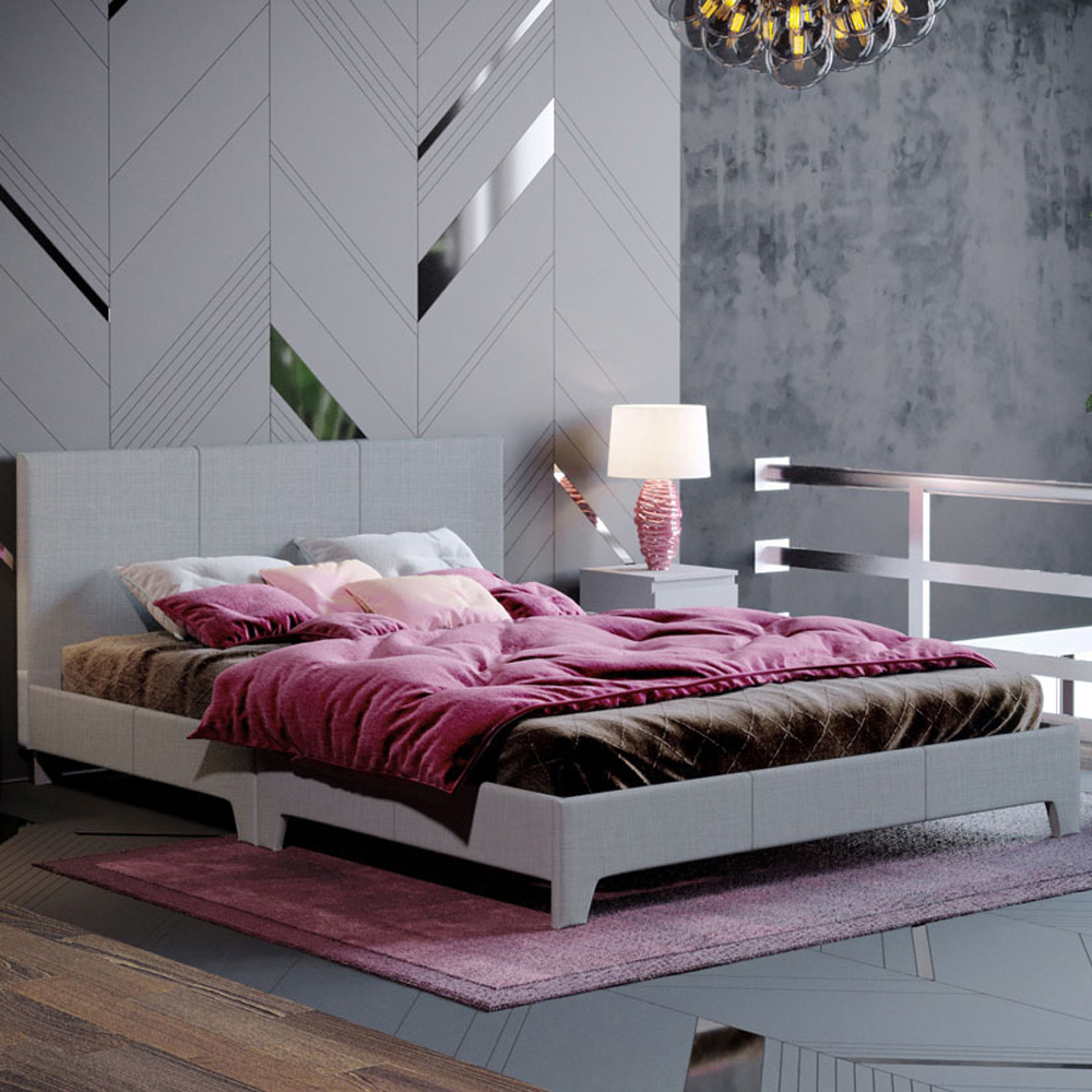 Vida Designs Victoria Double Light Grey Linen Bed Frame Image 1