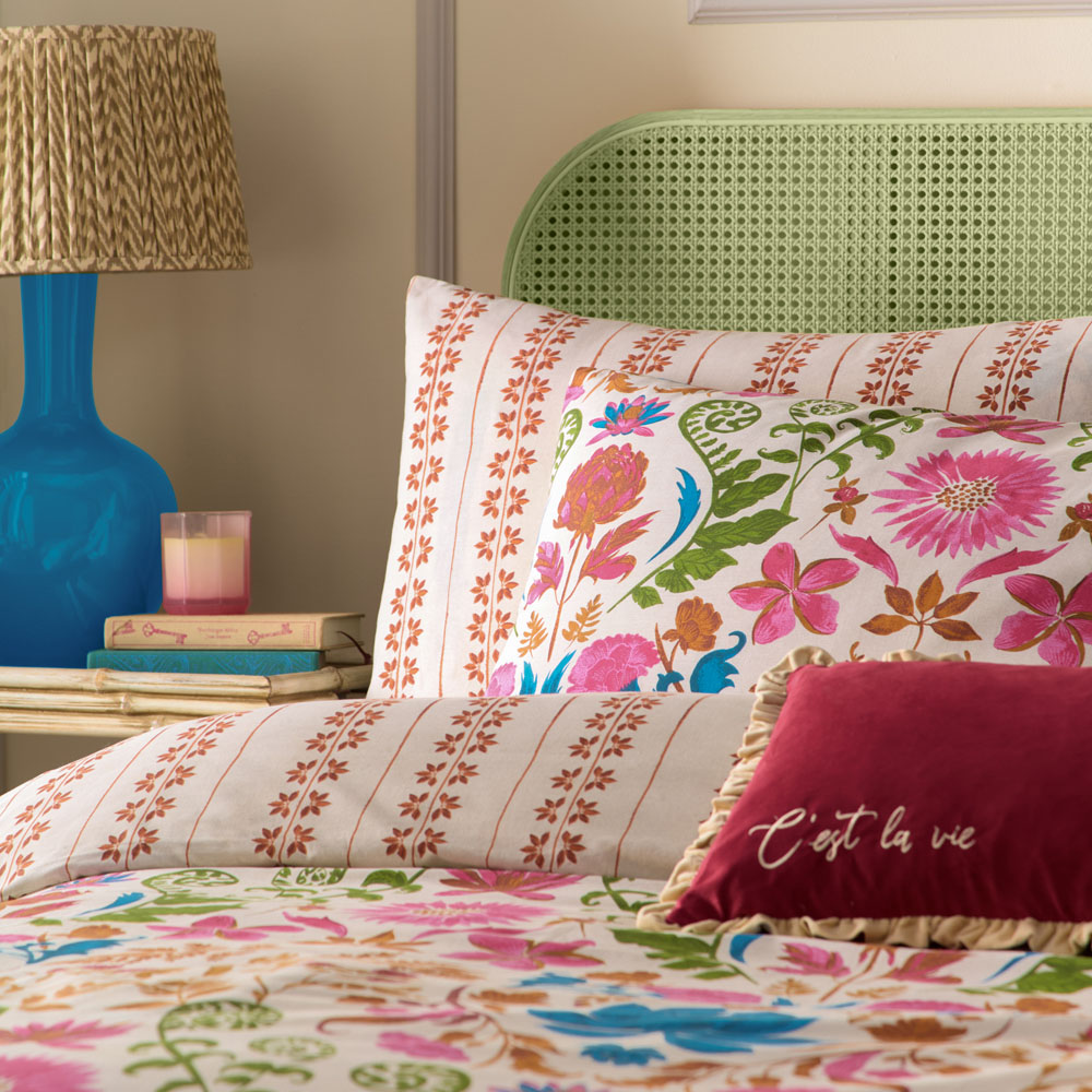 furn. Super King Size Curious Lotus Exotic Floral Linen Reversible Duvet Set Image 3