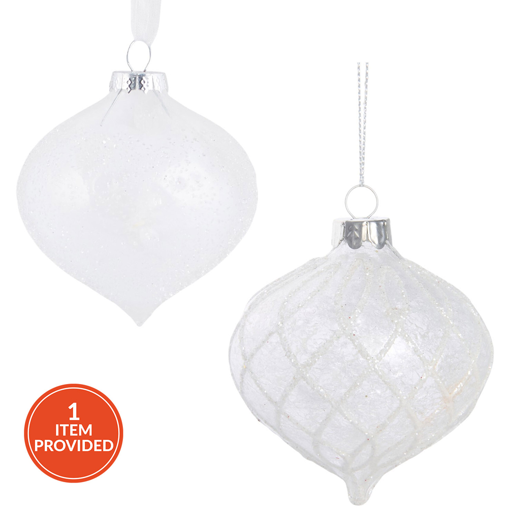 Alpine Lodge White Glass Sparkle Bauble Single Ornament Image 1