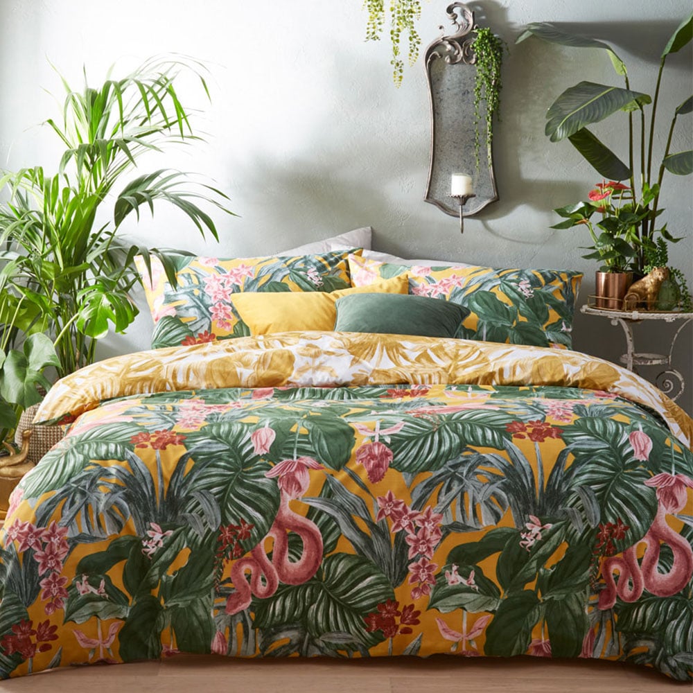 furn. Medinilla King Size Mustard Tropical Duvet Cover Set Image 1