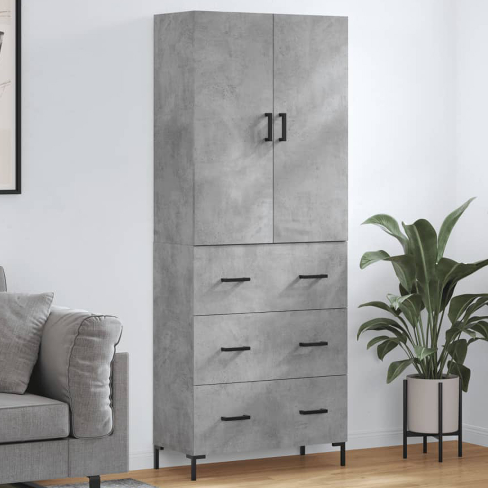 vidaXL 2 Door 3 Drawer Concrete Grey Highboard Image 1