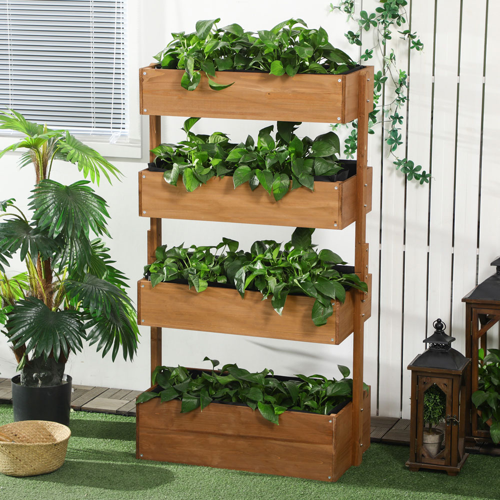 Outsunny 4-Tier Orange Wooden Raised Garden Bed Plant Stand Image 2