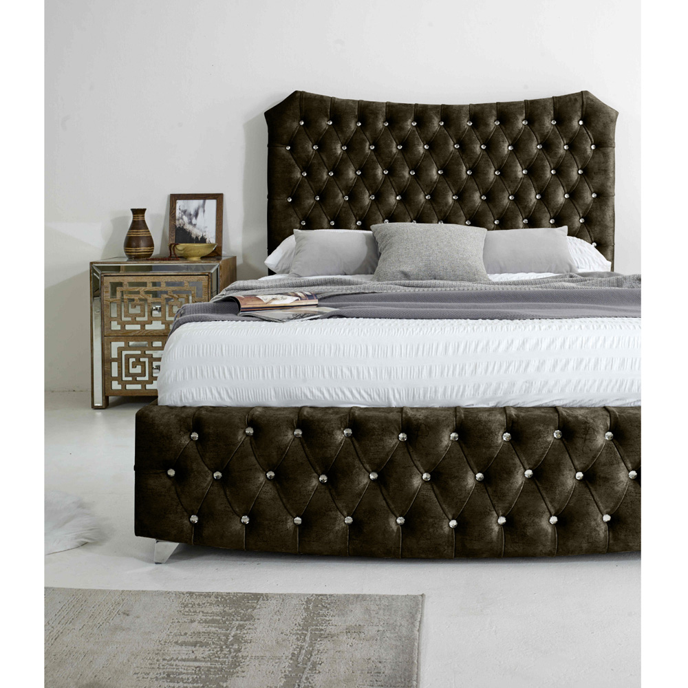 Eleganza Valentino Double Mink Marble Fabric Bed Frame with Chesterfield Headboard and Footboard Image 6