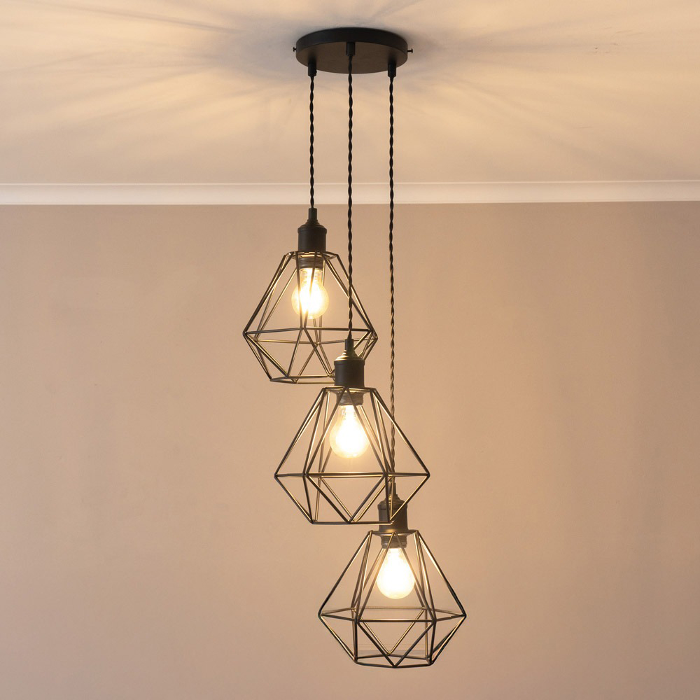 ValueLights Diablo Geometric 3 Drop Cluster Matte Black Ceiling LED Pendant Light Image 2