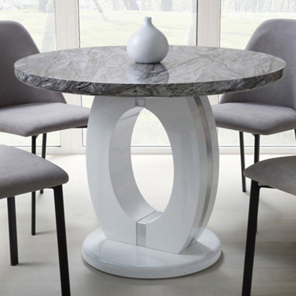 Neptune 4 Seater Round Dining Table Marble Effect Image 1