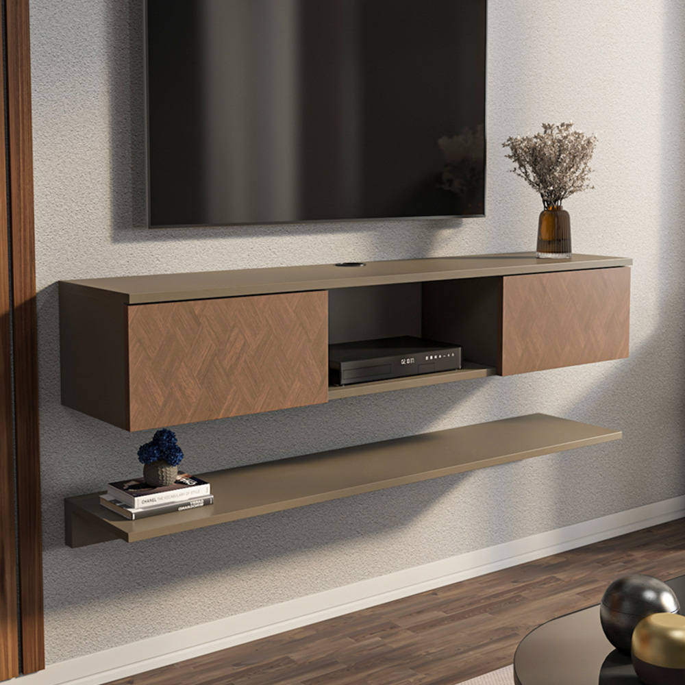 Decorotika Elia 2 Door Single Shelf Galaxy Vintage Wall Mounted TV Unit with Wall Shelf Image 1