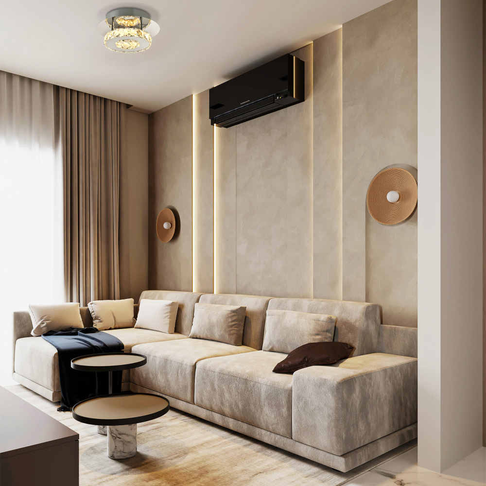 Happy Homewares Chrome Planted LED Ceiling Light with Crystal Glass Bead Image 2